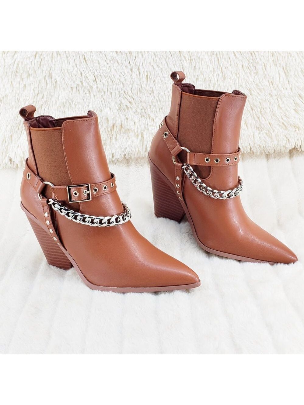Demitri Tan Western Cowgirl Cowboy Pull On Elastic Panel Ankle Boots - Picture 1 of 11
